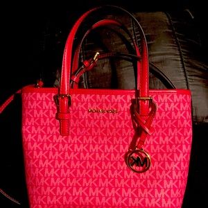 Michael Kors Jet Set Travel Top Zip Tote Bag & Large Continental Wallet Pink